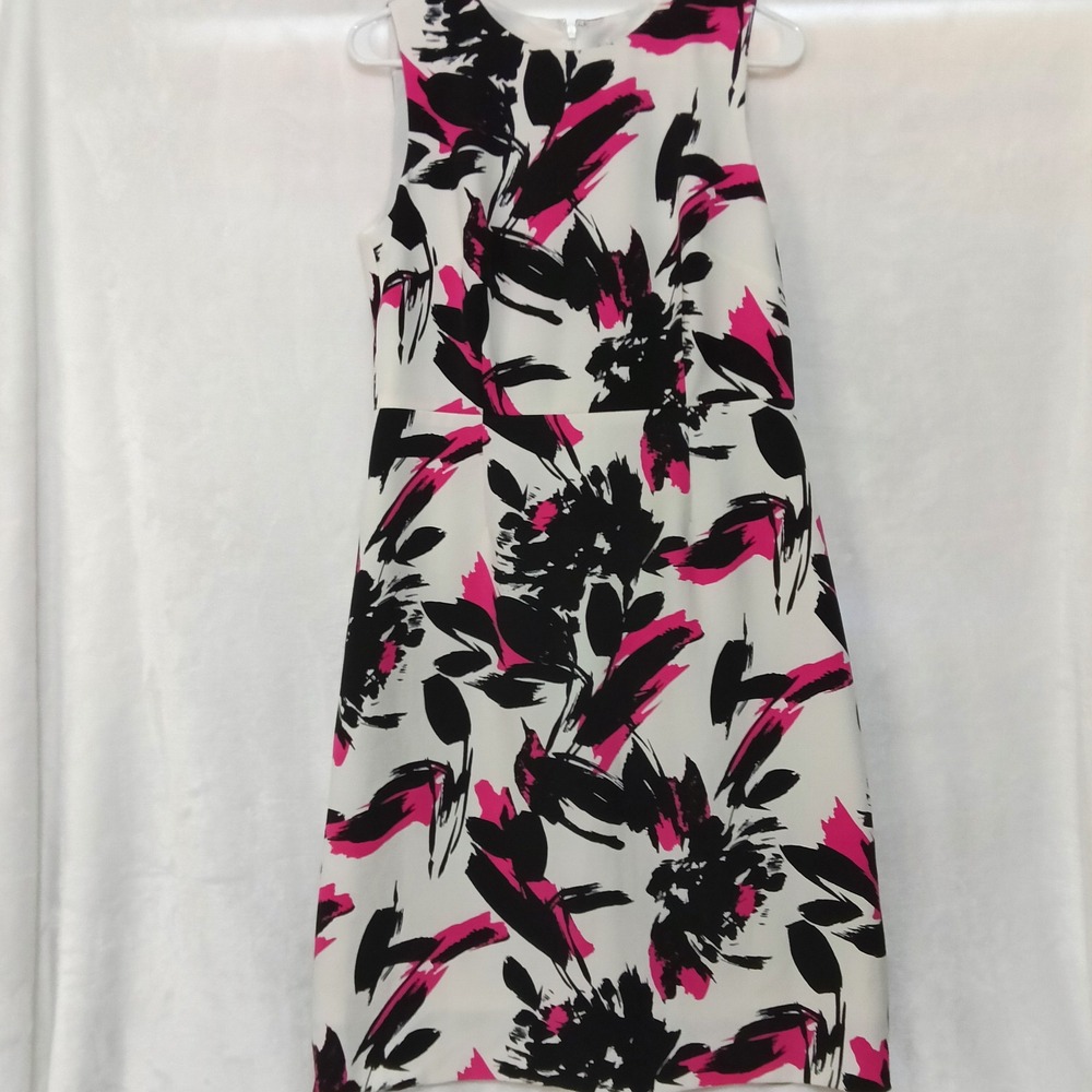 Kasper Womens Pink Black White Abstract Floral Sleeveless Sheath Dress Size 8